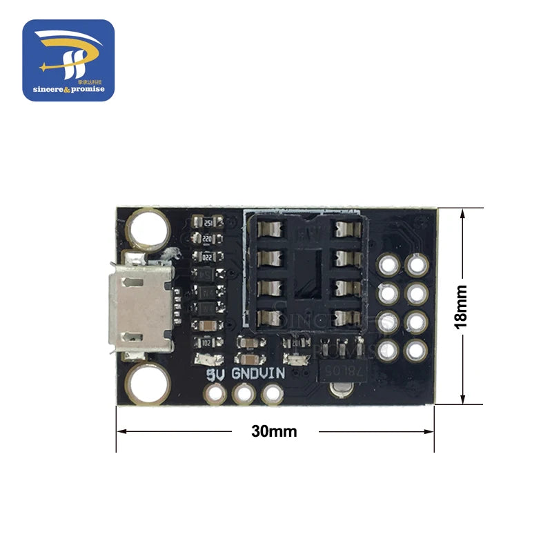 Pluggable ATTINY Development Board For ATtiny13A/ATtiny25/ATtiny45/ATtiny85 Programming Editor Micro Usb Power Connector