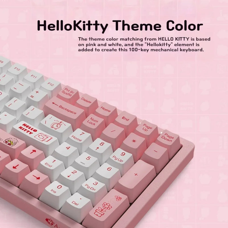 Anime Sanrio Hello Kitty 3096 100 Keys Mechanical Keyboard Wired Pbt Hot Sublimation Girls Office Game Computer Game Keyboards