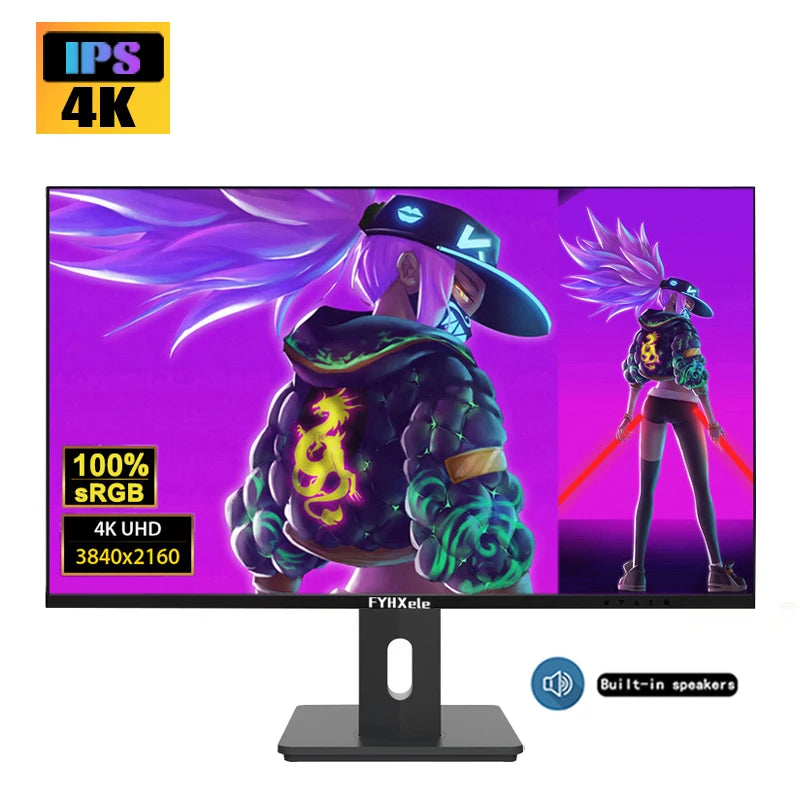 27inch Computer Monitor PC 4K UHD Monitor 60Hz IPS 1ms Adaptive-Sync VESA Mounting 100%sRGB Game Monitors HDMI-compatible/DP