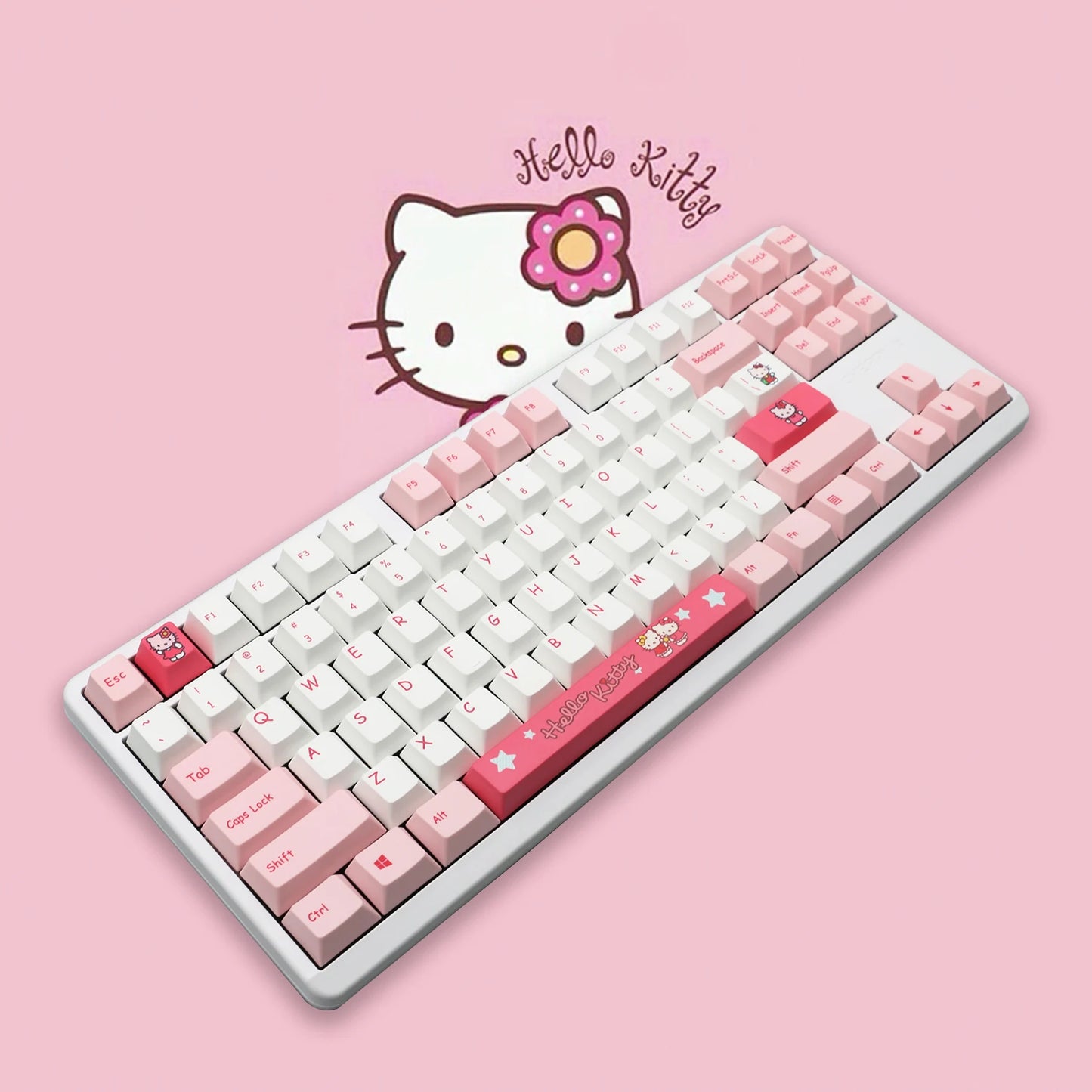 Sanrio 87/108 Keys Hello Kitty Mechanical Keyboard Anime Rgb Kawaii Customized For Home Office Laptop Computer For Pc Gamer