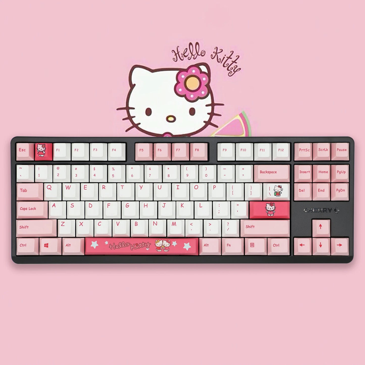 Sanrio 87/108 Keys Hello Kitty Mechanical Keyboard Anime Rgb Kawaii Customized For Home Office Laptop Computer For Pc Gamer