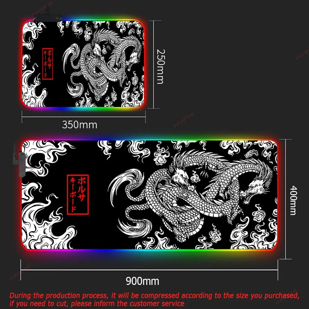 XXL RGB Gaming Mouse Pad Dragon Desk Mat HD Black Gamer Accessories Large LED Light MousePads PC Computer Carpet With Backlit