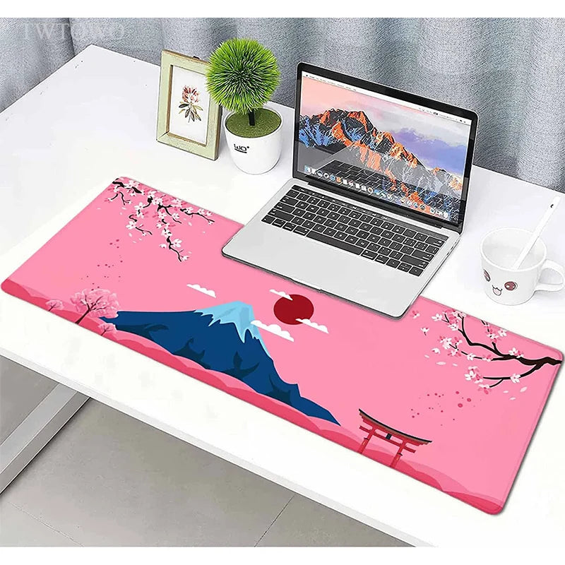 Pink Mt Fuji Cherry Blossom Sakura Mouse Pad Gaming XL Home Custom Mousepad XXL MousePads Soft Natural Rubber Carpet Table Mat