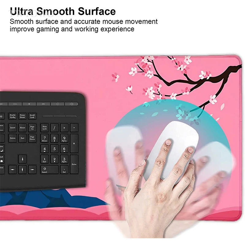 Pink Mt Fuji Cherry Blossom Sakura Mouse Pad Gaming XL Home Custom Mousepad XXL MousePads Soft Natural Rubber Carpet Table Mat