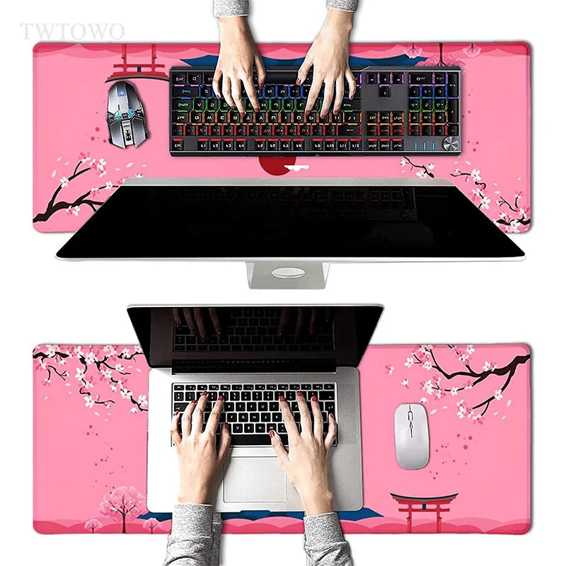 Pink Mt Fuji Cherry Blossom Sakura Mouse Pad Gaming XL Home Custom Mousepad XXL MousePads Soft Natural Rubber Carpet Table Mat