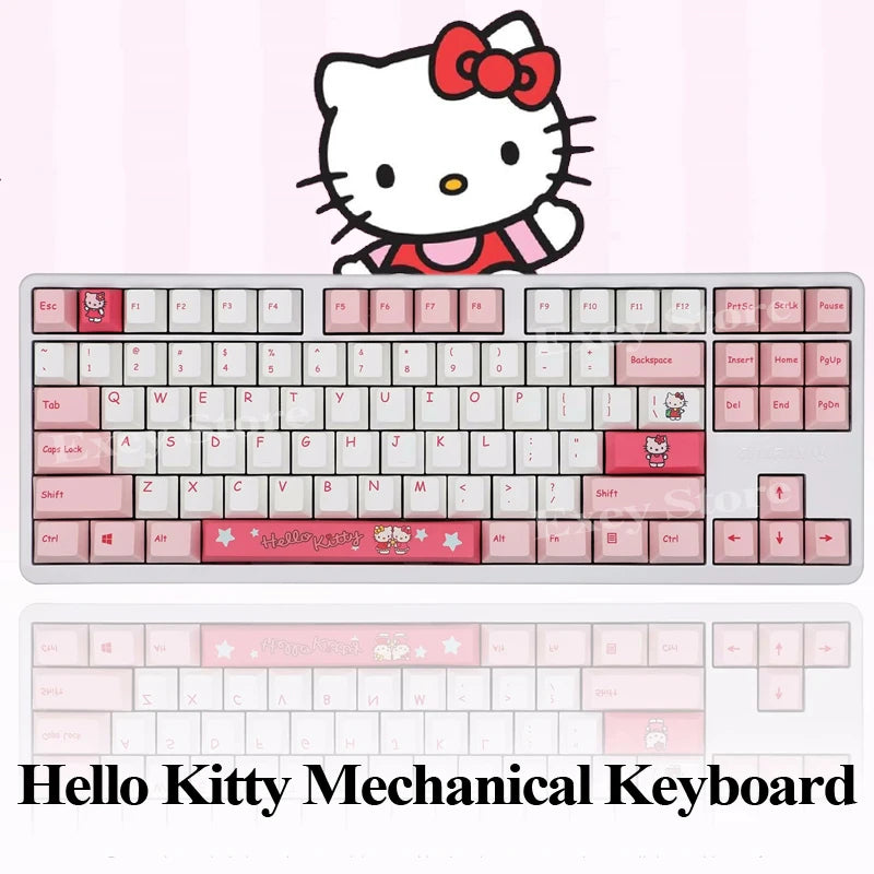 Sanrio 87/108 Keys Hello Kitty Mechanical Keyboard Anime Rgb Kawaii Customized For Home Office Laptop Computer For Pc Gamer