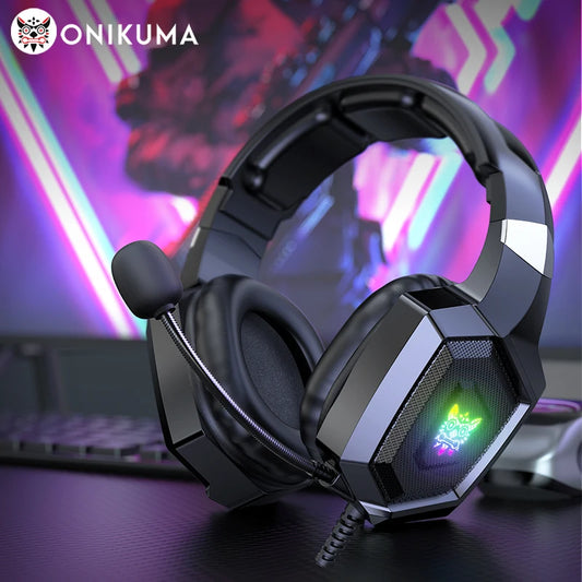 ONIKUMA K8 Gaming Headphones with Flexible HD Mic RGB Light Surround Sound Over-Ear Wired Headset Gamer for PC Gaming Xbox