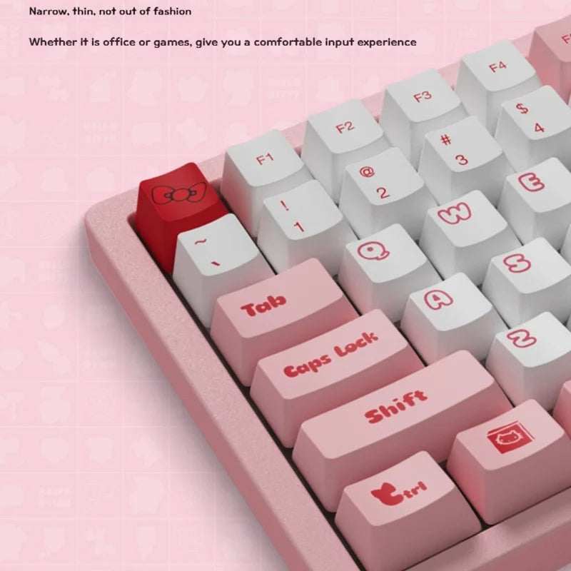 Anime Sanrio Hello Kitty 3096 100 Keys Mechanical Keyboard Wired Pbt Hot Sublimation Girls Office Game Computer Game Keyboards