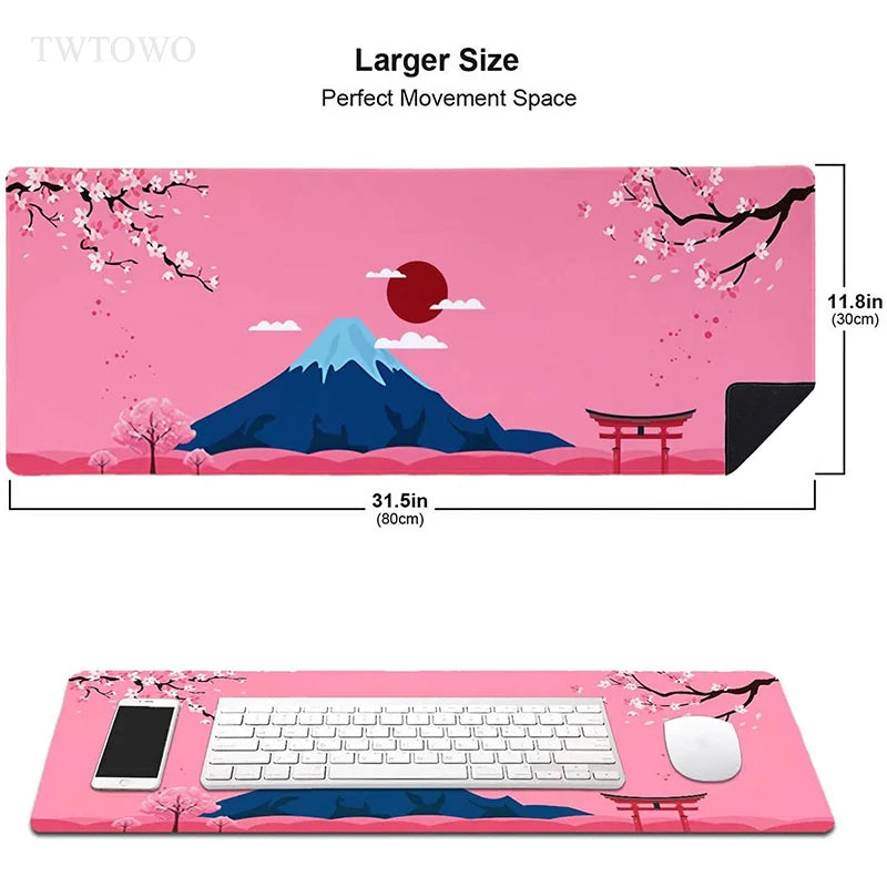 Pink Mt Fuji Cherry Blossom Sakura Mouse Pad Gaming XL Home Custom Mousepad XXL MousePads Soft Natural Rubber Carpet Table Mat