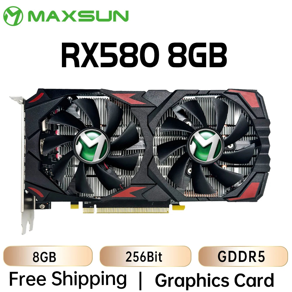 MAXSUN Graphics Cards AMD RX580 2048SP 8G GDDR5 256bit PCIE3.0 X16 Video Gaming Card Desktop Computer components GPU New RX 580