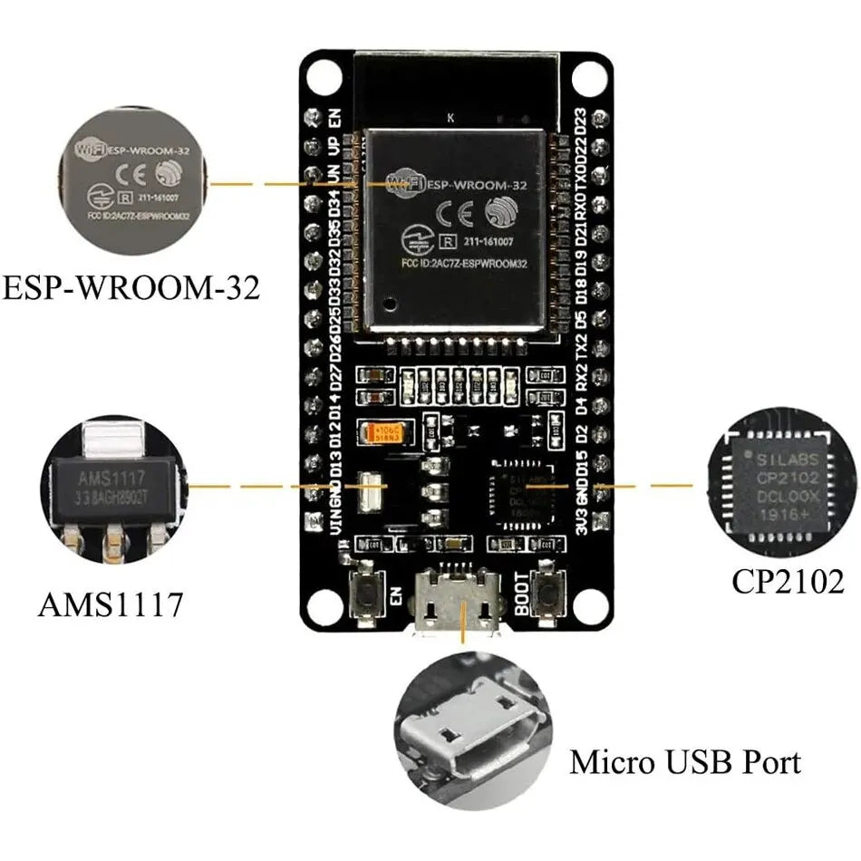 ESP-WROOM-32 ESP32 ESP-32S 2.4GHz Dual-Mode WiFi + Bluetooth Dual Cores Microcontroller Processor Integrated with Antenna RF AMP