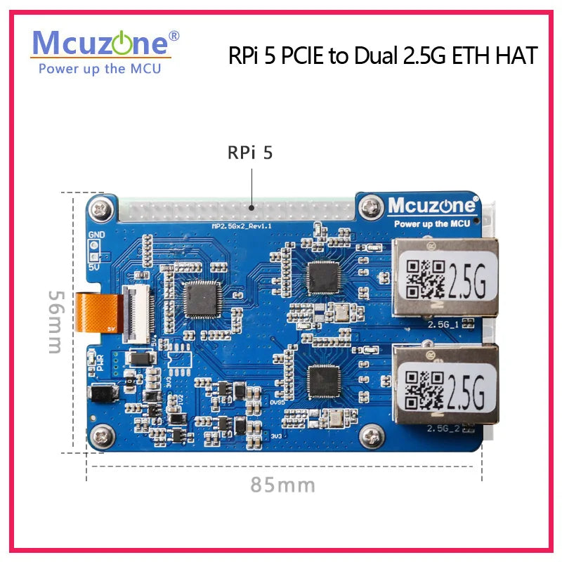 (MP2.5GD)Rasbperry Pi 5  PCIE to Dual 2.5G Ethernet HAT,RTL8125,support RPi OS and Ubuntu