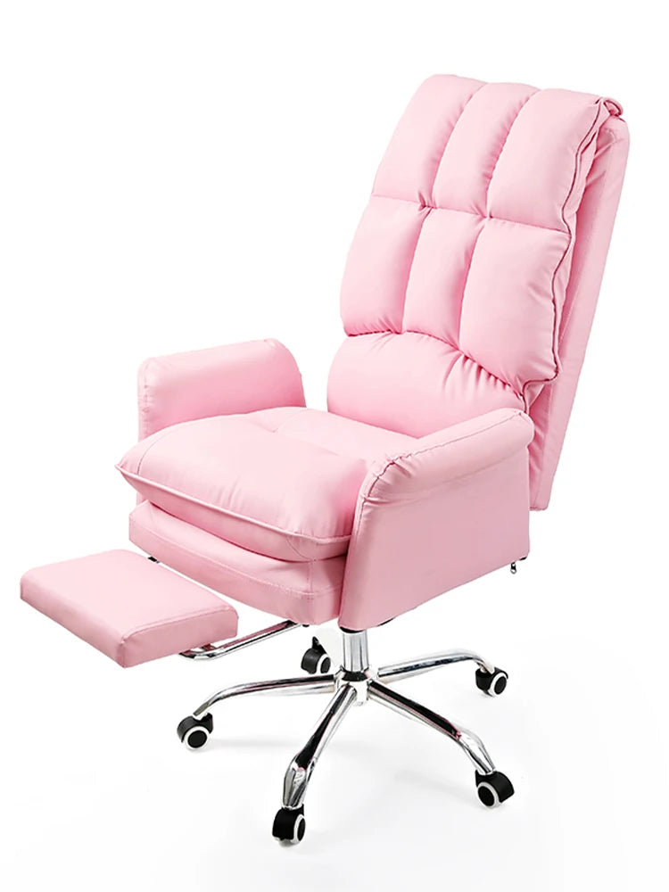 2024 New gaming chair pink office computer chair comfortable soft  gamer chair PU Leather chair Rotating recliner with footrest