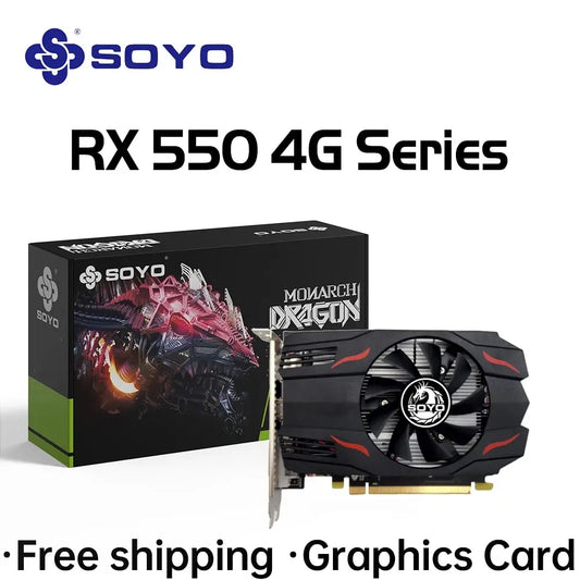 SOYO Graphics Card AMD GPU Radeon RX 550 4G GDDR5 128Bit 14nm Computer PC RX550 PCI-E 3.0 Gaming Video Cards Full New