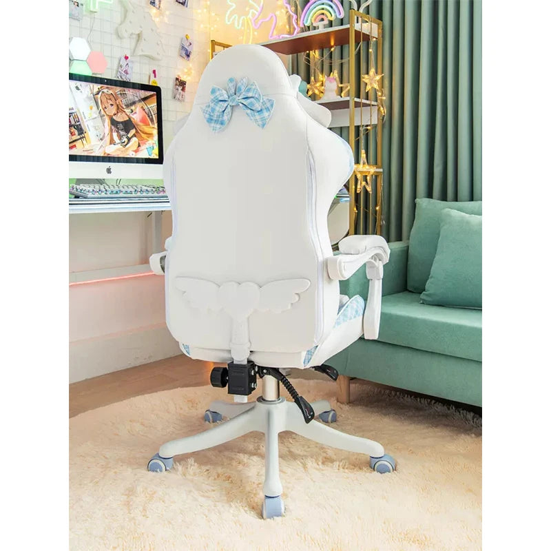 Pink Cute Girl Gaming Chair New Fashion Bow Tie Computer Chair Net Red Anchor Game Chair Comfortable Reclining 360° Swivel Chair