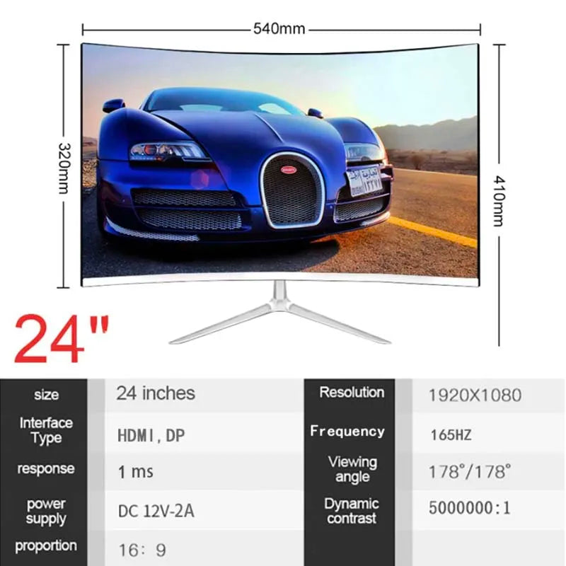 24" IPS 165hz monitors gamer 1080p HD gaming monitors PC LCD Curved screen monitor for desktop displays 1MS HDMI monitors gamer