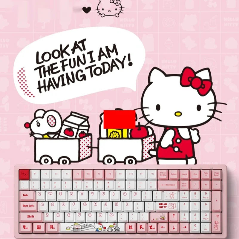 Anime Sanrio Hello Kitty 3096 100 Keys Mechanical Keyboard Wired Pbt Hot Sublimation Girls Office Game Computer Game Keyboards