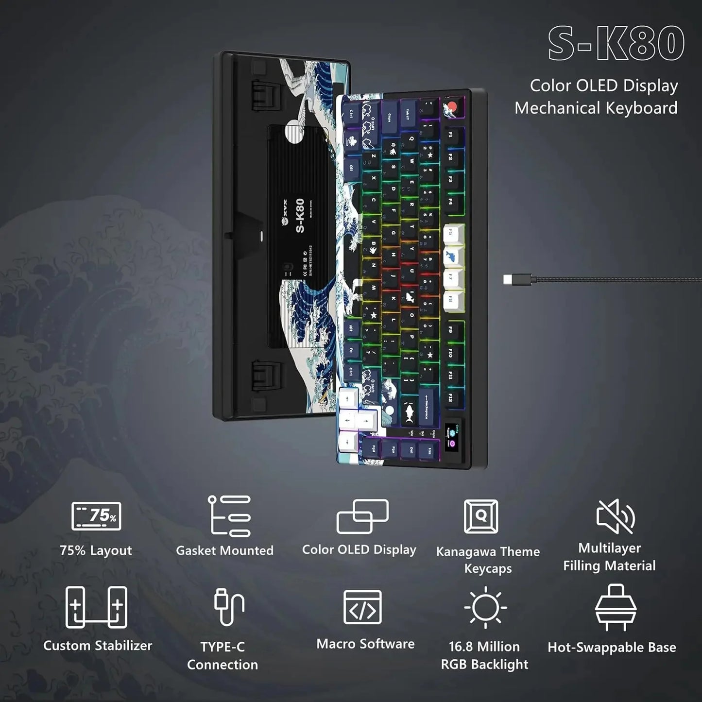 womier S-K80 Gamer Keyboard with Color OLED Display Mechanical Gaming Keyboard Hot Swappable Gasket Mount RGB Custom Keyboard