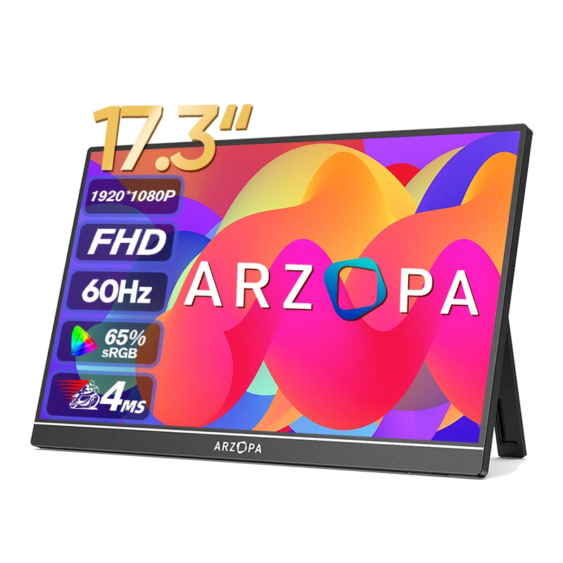 ARZOPA 17.3" FHD Portable Monitor 1080p External Display IPS Screen USB C HDMI Gaming Monitor for PC Phone Mac Xbox PS5 Switch