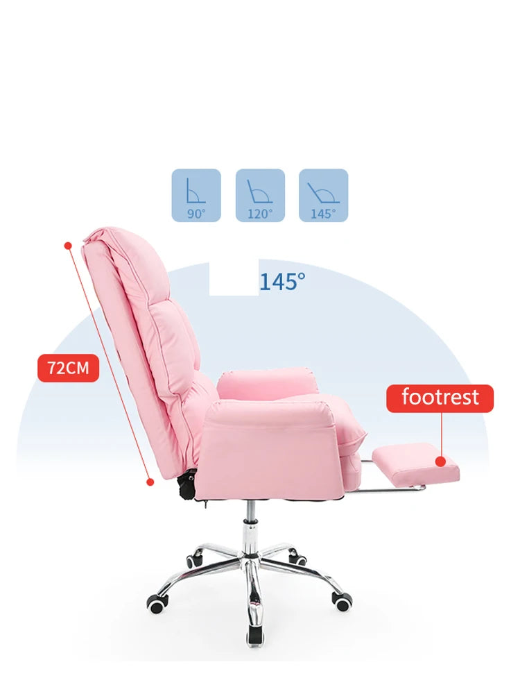 2024 New gaming chair pink office computer chair comfortable soft  gamer chair PU Leather chair Rotating recliner with footrest