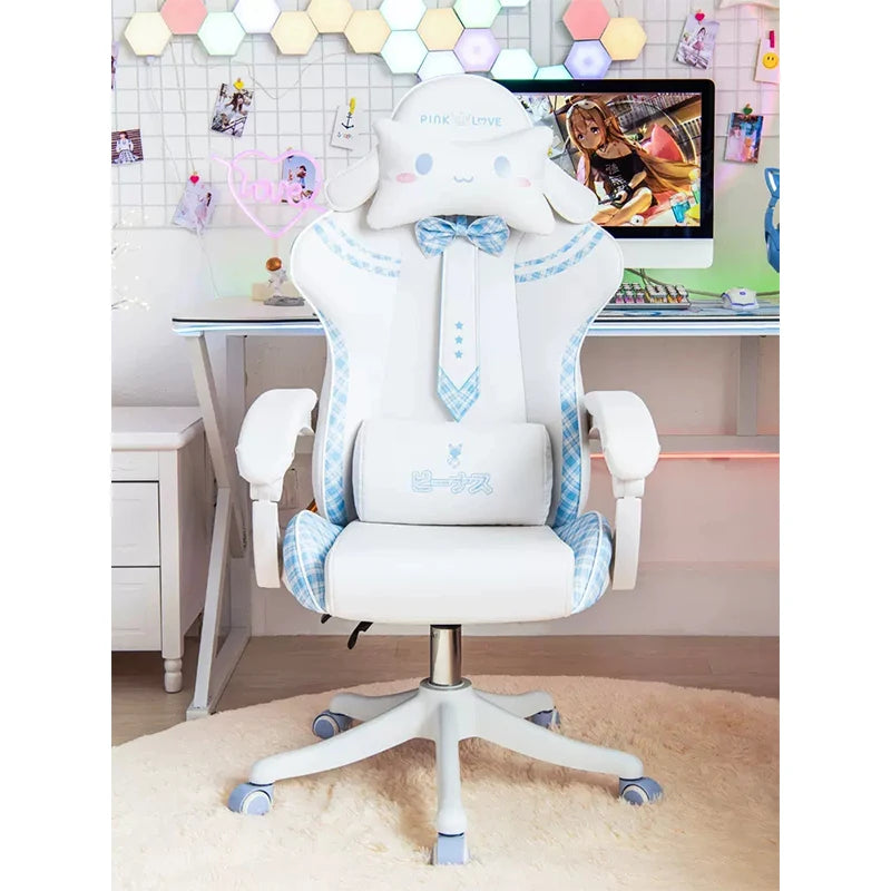 Pink Cute Girl Gaming Chair New Fashion Bow Tie Computer Chair Net Red Anchor Game Chair Comfortable Reclining 360° Swivel Chair