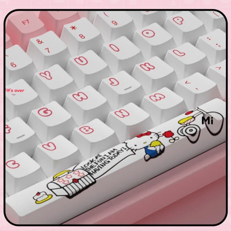 Anime Sanrio Hello Kitty 3096 100 Keys Mechanical Keyboard Wired Pbt Hot Sublimation Girls Office Game Computer Game Keyboards