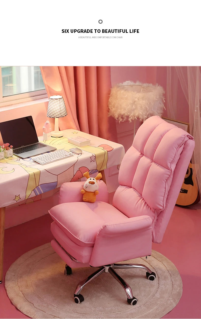 2024 New gaming chair pink office computer chair comfortable soft  gamer chair PU Leather chair Rotating recliner with footrest