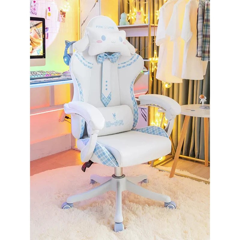 Pink Cute Girl Gaming Chair New Fashion Bow Tie Computer Chair Net Red Anchor Game Chair Comfortable Reclining 360° Swivel Chair