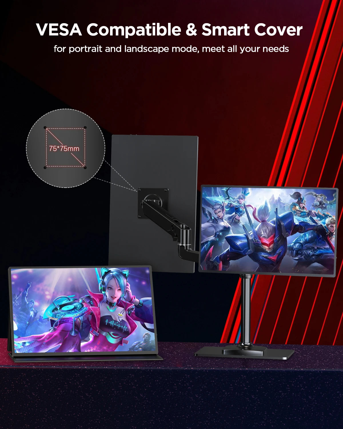 UPERFECT 16" 2K Portable Monitor 2560*1600 16:10 100%sRGB 500Cd/m² 120Hz Gaming Display For Xbox PS5 Switch Laptop Mac Phone