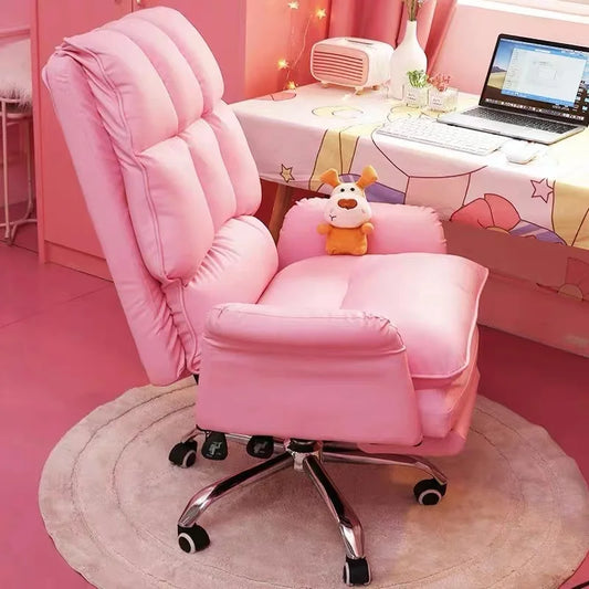 2024 New gaming chair pink office computer chair comfortable soft  gamer chair PU Leather chair Rotating recliner with footrest